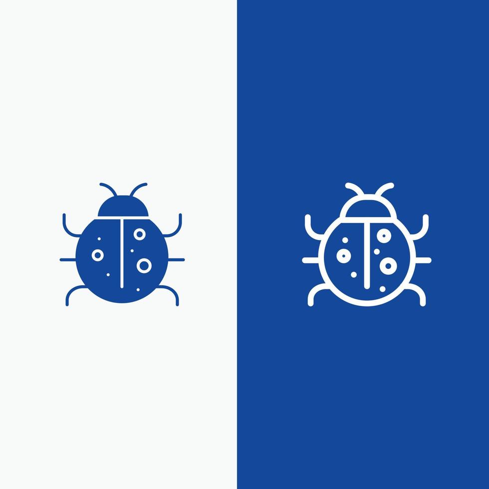 carino insetto coccinella natura primavera linea e glifo solido icona blu bandiera linea e glifo solido icona bl vettore