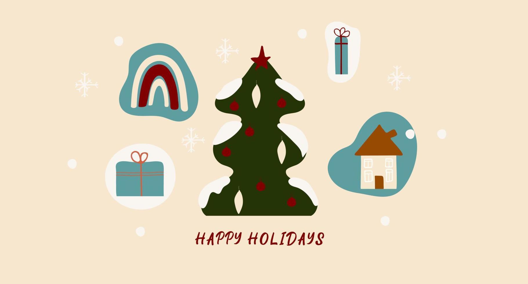 allegro Natale moderno disegno, vacanza i regali, inverno elementi, Natale albero. mano disegnato vettore illustrazione nel piatto stile