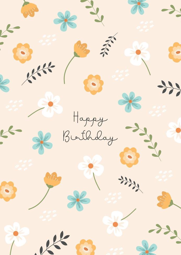 compleanno saluto carta con bella retrò primavera fiori. cartolina con botanico riassunti, vettore