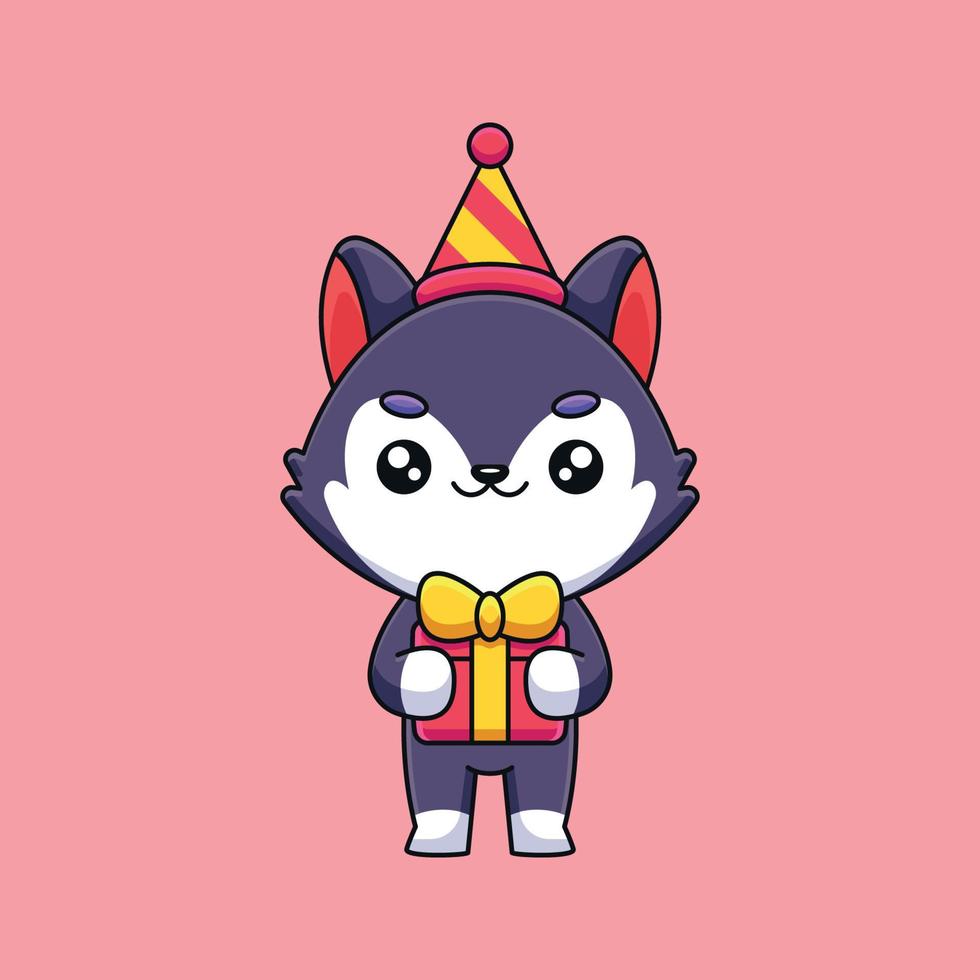 carino compleanno lupo cartone animato portafortuna scarabocchio arte mano disegnato concetto vettore kawaii icona illustrazione