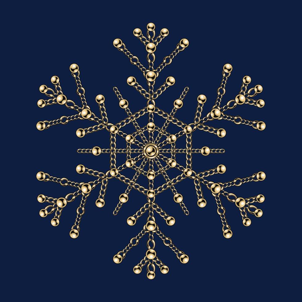 fantasia fiocco di neve fatto di gioielleria oro Catene con brillante palla perline. elegante gioiello illustrazione per inverno i saldi, Natale, nuovo anno vacanza, regalo decorazione. vettore