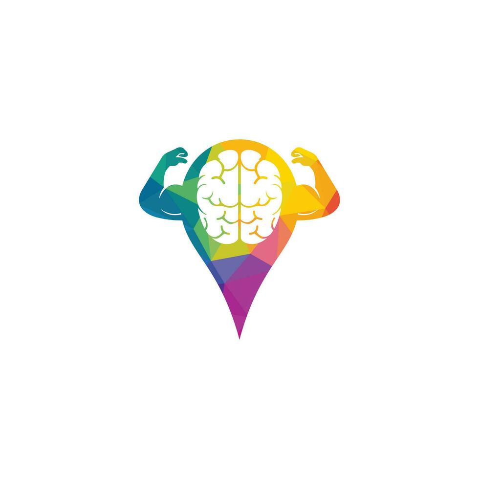 cervello con grande muscoli e GPS pointer forma vettore logo design.