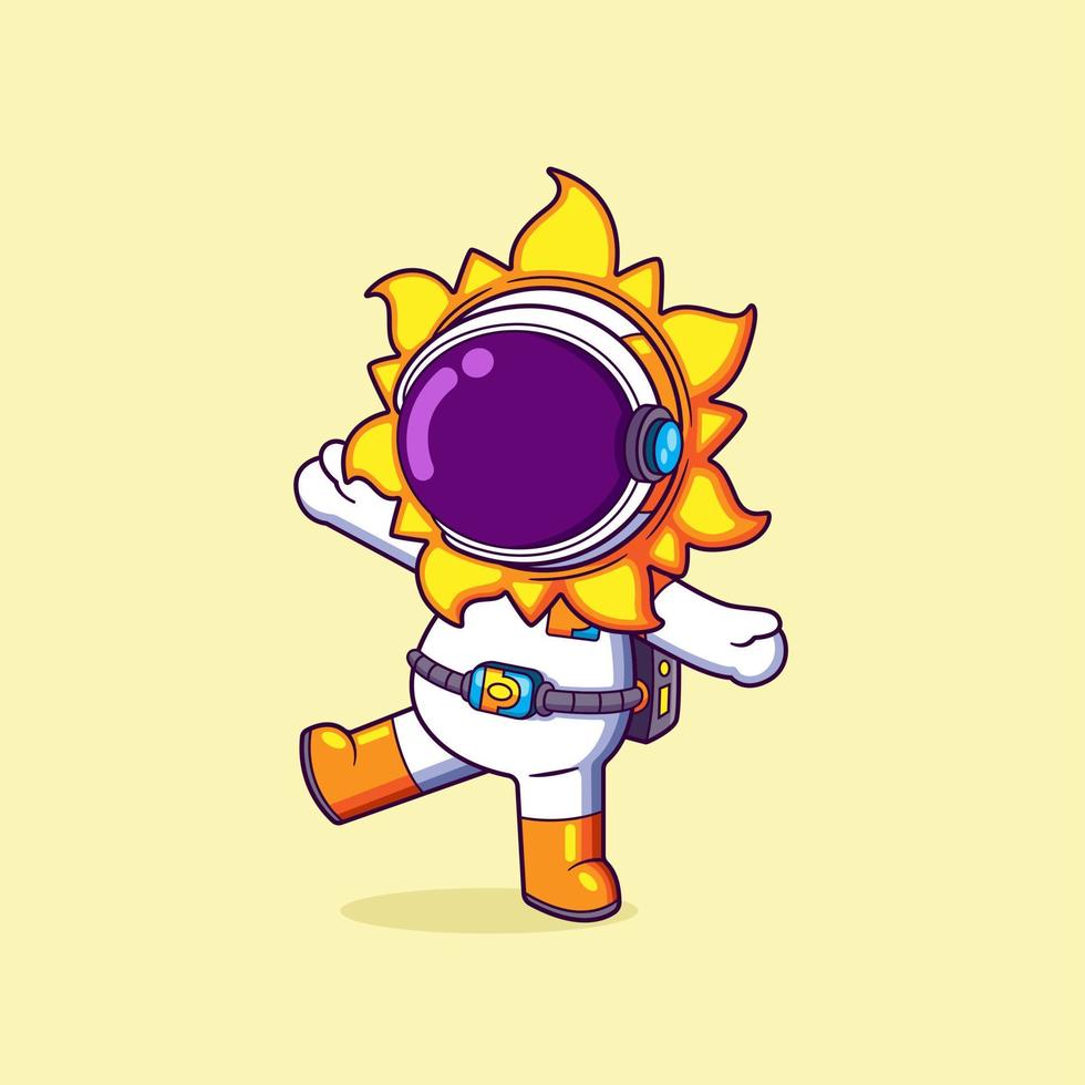 il contento astronauta è indossare un' sole costume testa e in posa carino vettore