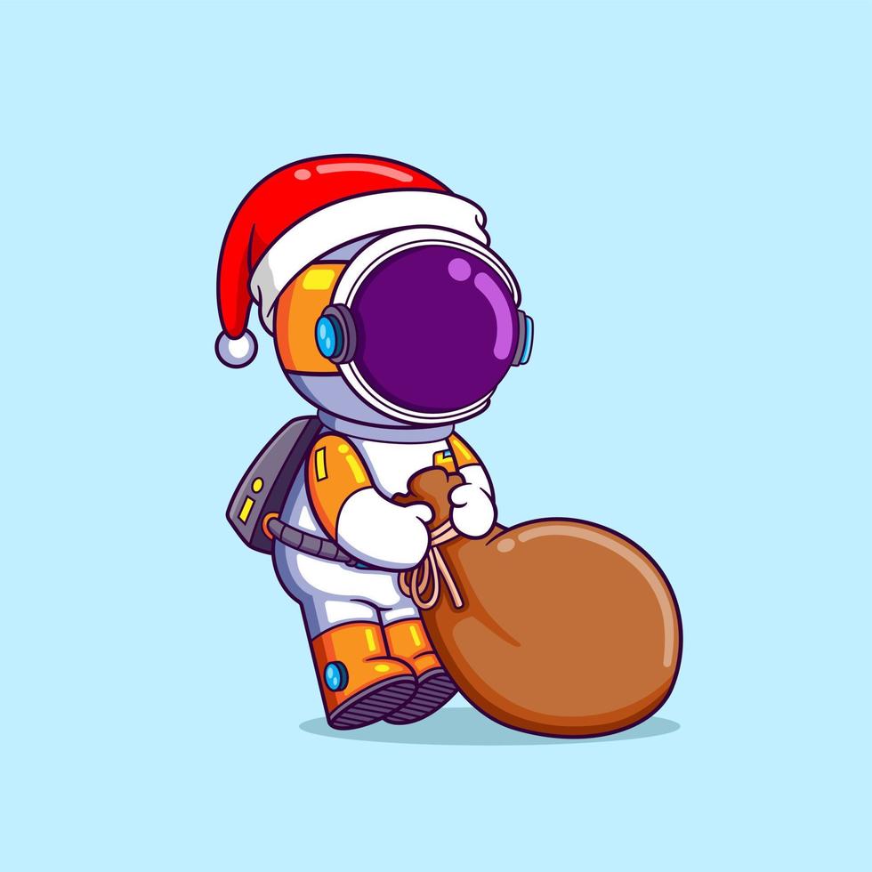 il Santa astronauta è Tenere il molti regalo per il bambini nel il grande sacco vettore