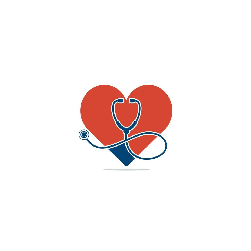 stetoscopio con cuore medico vettore logo design.