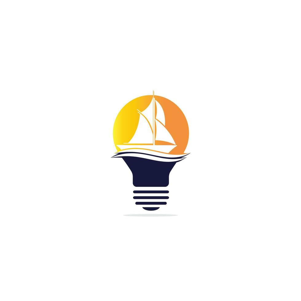 yacht e lampadina logo design. yachting club o yacht sport squadra vettore logo design. marino viaggio avventura o yachting campionato o andare in barca viaggio torneo.