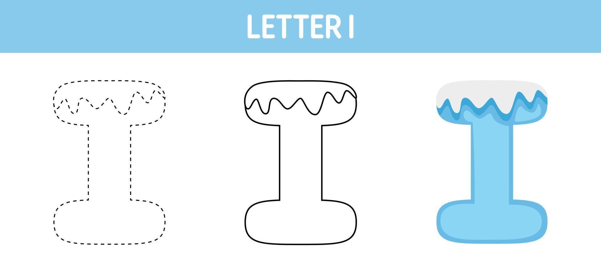 lettera io neve tracciato e colorazione foglio di lavoro per bambini vettore