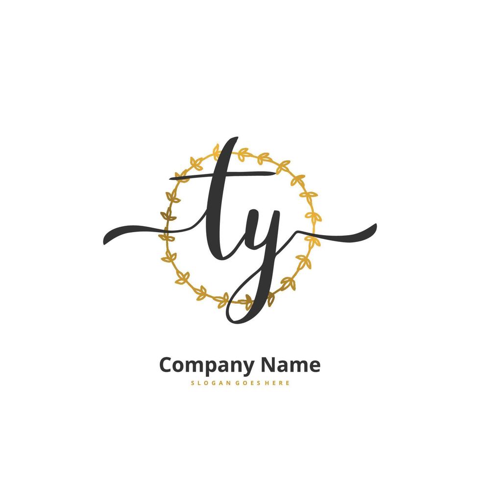 ty iniziale grafia e firma logo design con cerchio. bellissimo design manoscritto logo per moda, squadra, nozze, lusso logo. vettore