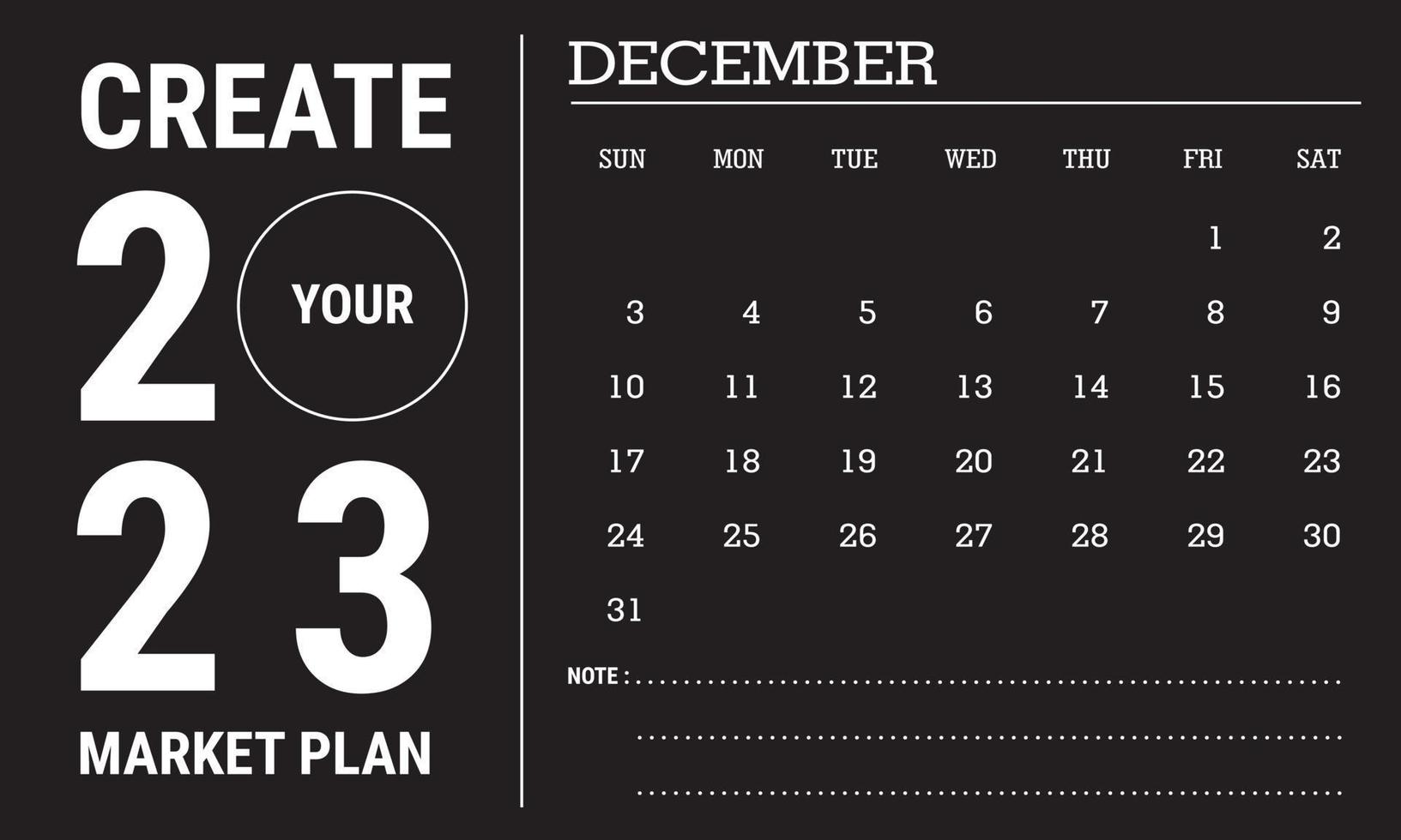 vettore illustrazione di 2023 calendario anno. dicembre 2023 calendario modello. nero e bianca calendario design. eps10 vettore