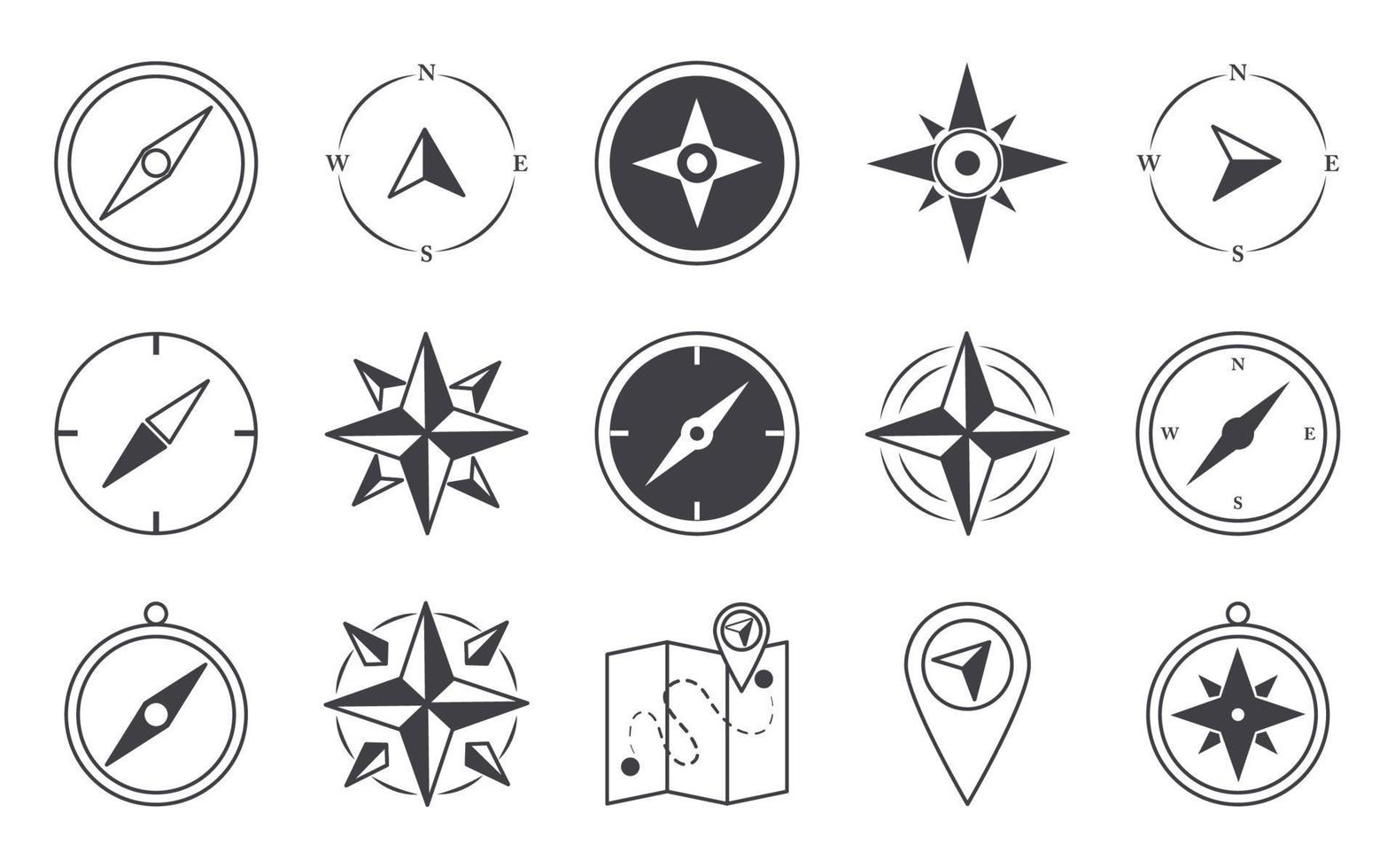 bussola rosa navigazione cartografia viaggio Esplorare attrezzatura icone impostato linea design icona vettore