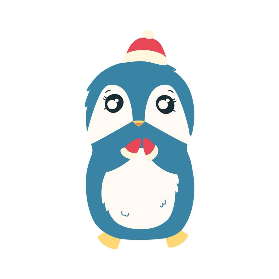 pinguino nel rosso guanti e cappello. carino Natale pinguino carattere. vettore illustrazione