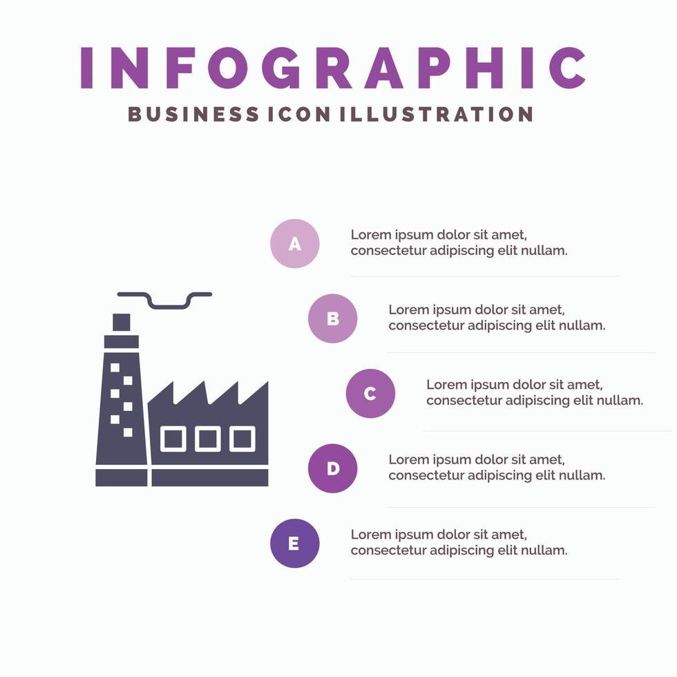 edificio fabbrica costruzione industria solido icona infografica 5 passaggi presentazione sfondo vettore