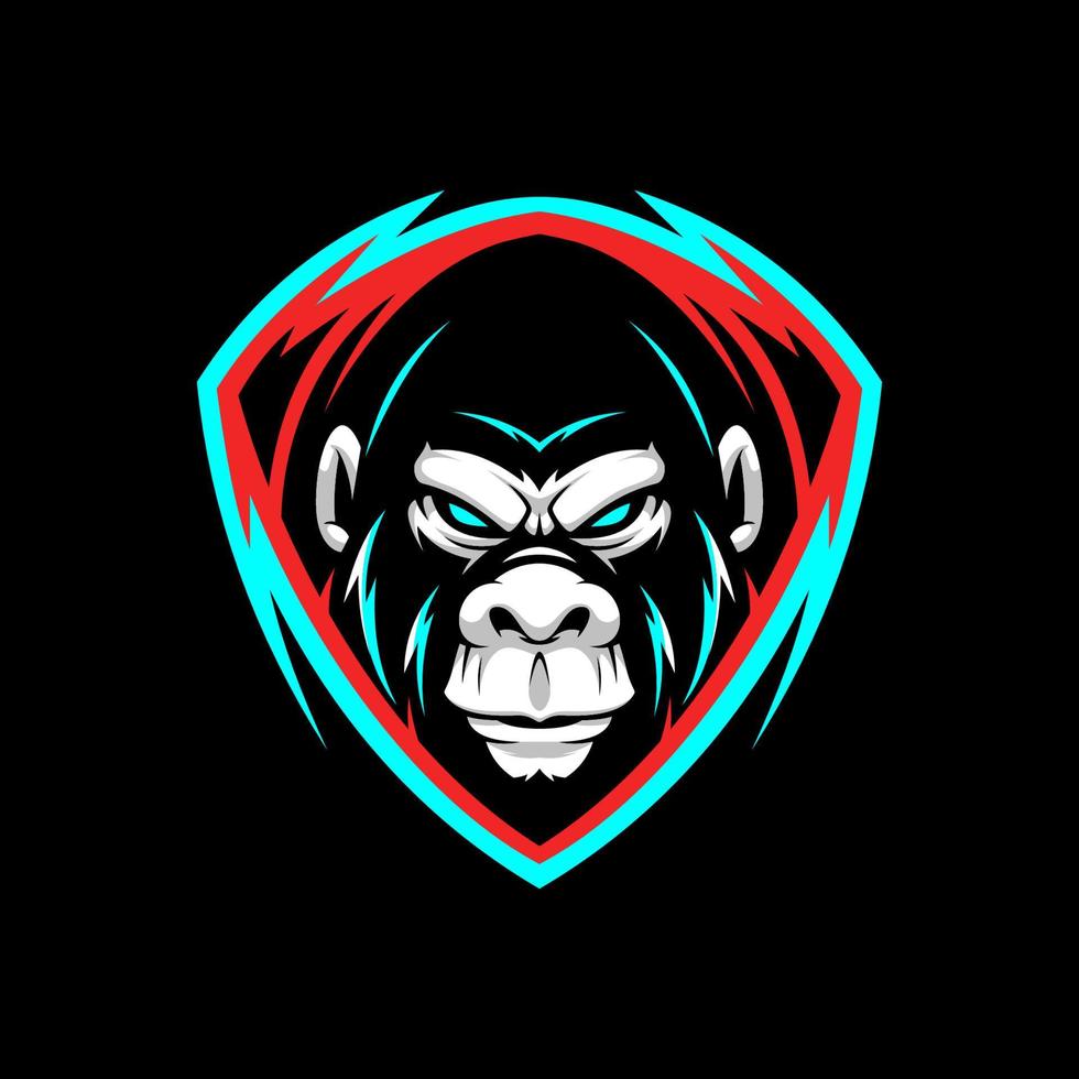 arrabbiato gorilla portafortuna esport emblema logo con problema tecnico colore. illustrazione di gorilla facciale espressione. vettore