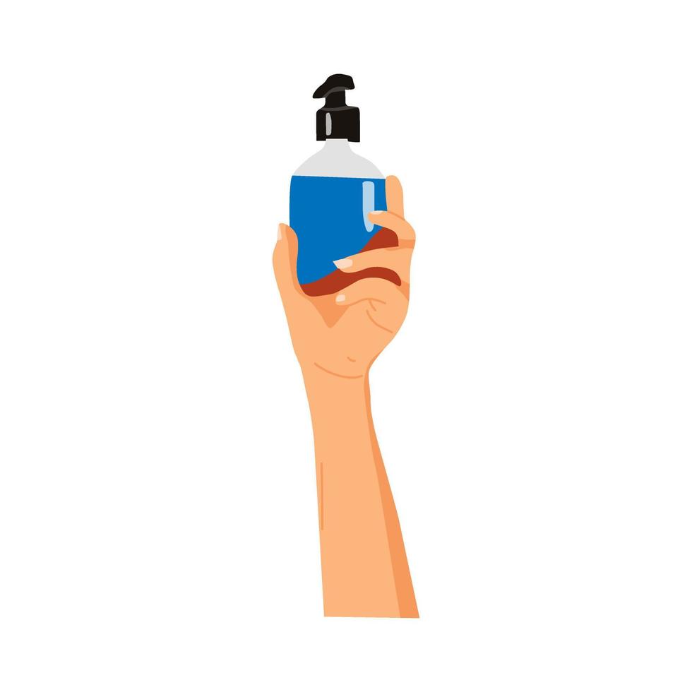 illustrazione di donna di mani con diverso cosmetico prodotti nel bottiglie vettore