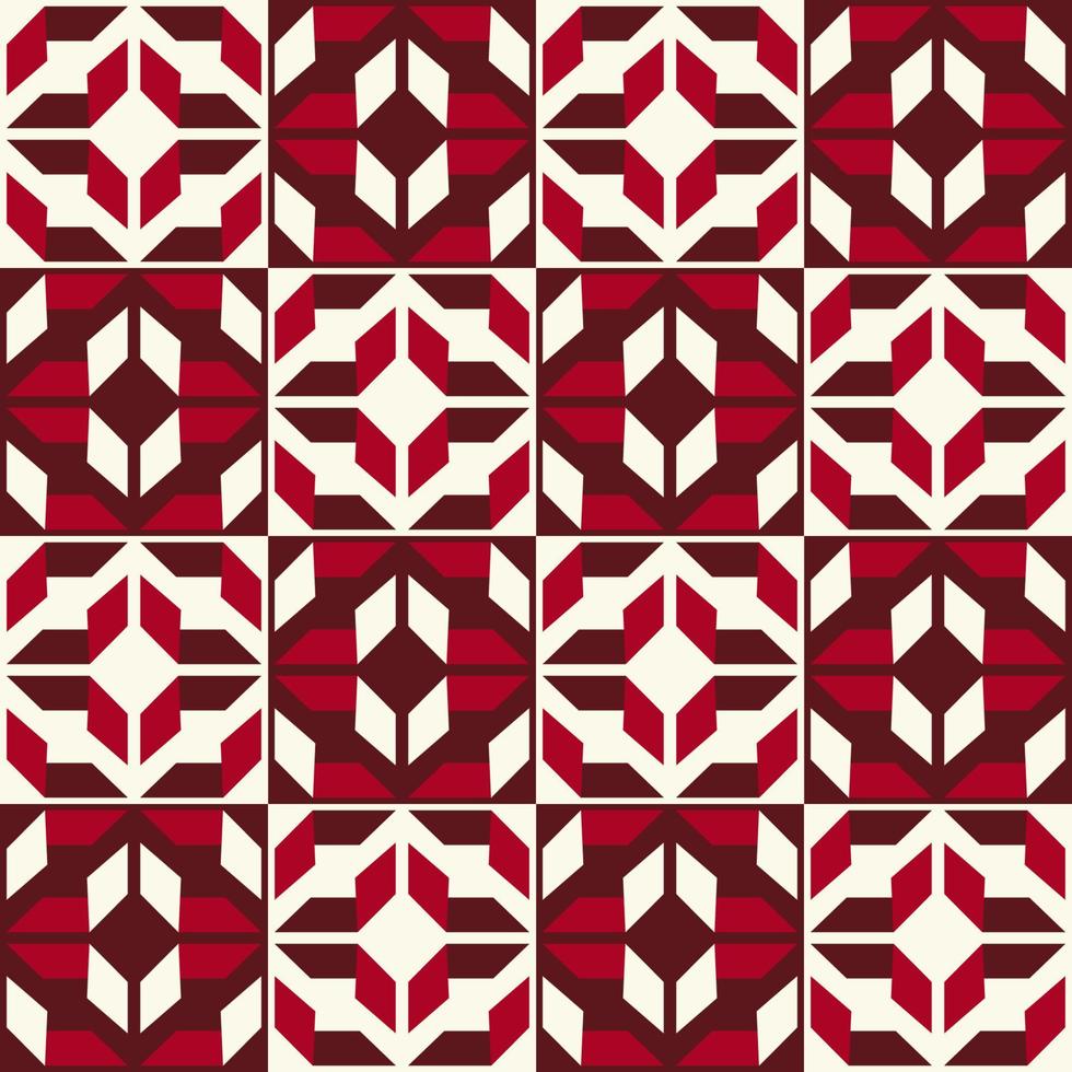 astratto geometrico senza soluzione di continuità modello. rosso bianco geometrico senza soluzione di continuità scacchi modello stile. etnico geometrico rosso colore modello su bianca sfondo per interno decorazione elementi, avvolgere. vettore