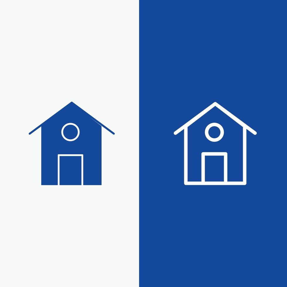 casa Casa edificio linea e glifo solido icona blu bandiera linea e glifo solido icona blu bandiera vettore
