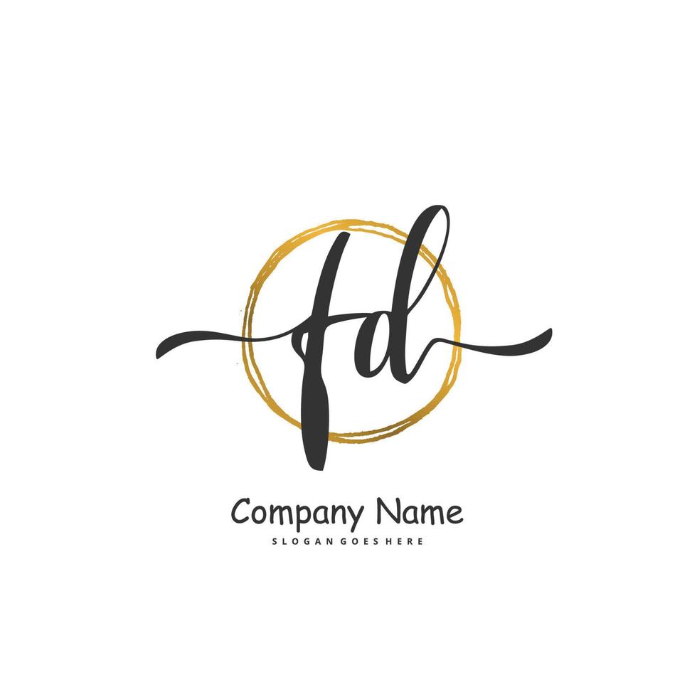 fd iniziale grafia e firma logo design con cerchio. bellissimo design manoscritto logo per moda, squadra, nozze, lusso logo. vettore