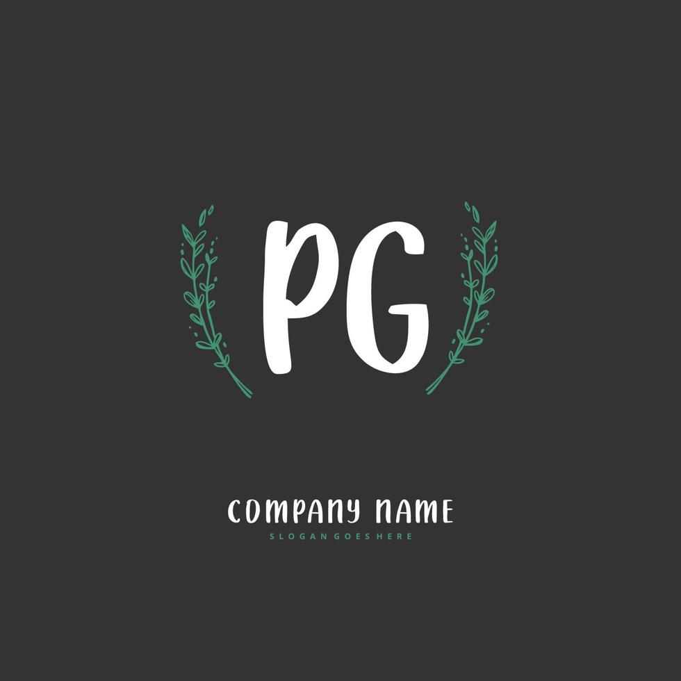 pg iniziale grafia e firma logo design con cerchio. bellissimo design manoscritto logo per moda, squadra, nozze, lusso logo. vettore