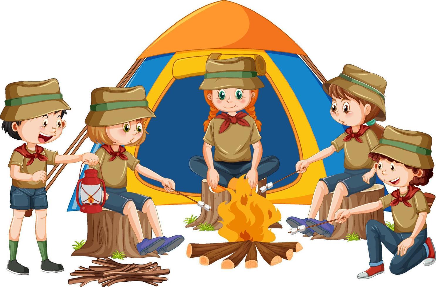 all'aperto campeggio con esploratore bambini vettore