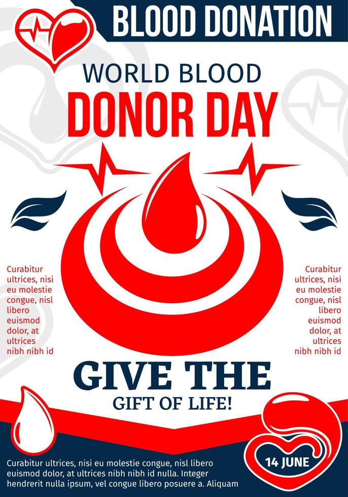 mondo donatore giorno manifesto con far cadere di donazione sangue vettore
