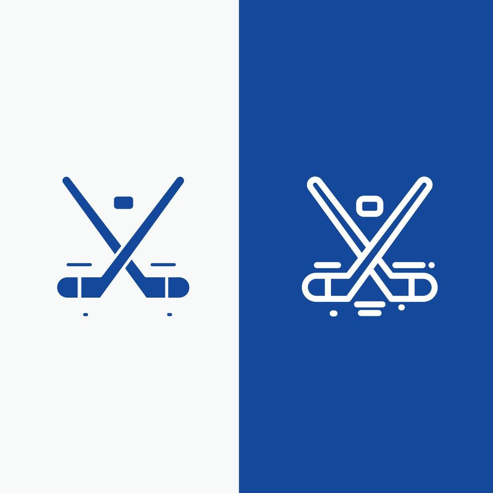 Canada gioco hockey ghiaccio Olimpiadi linea e glifo solido icona blu bandiera linea e glifo solido icona blu vettore
