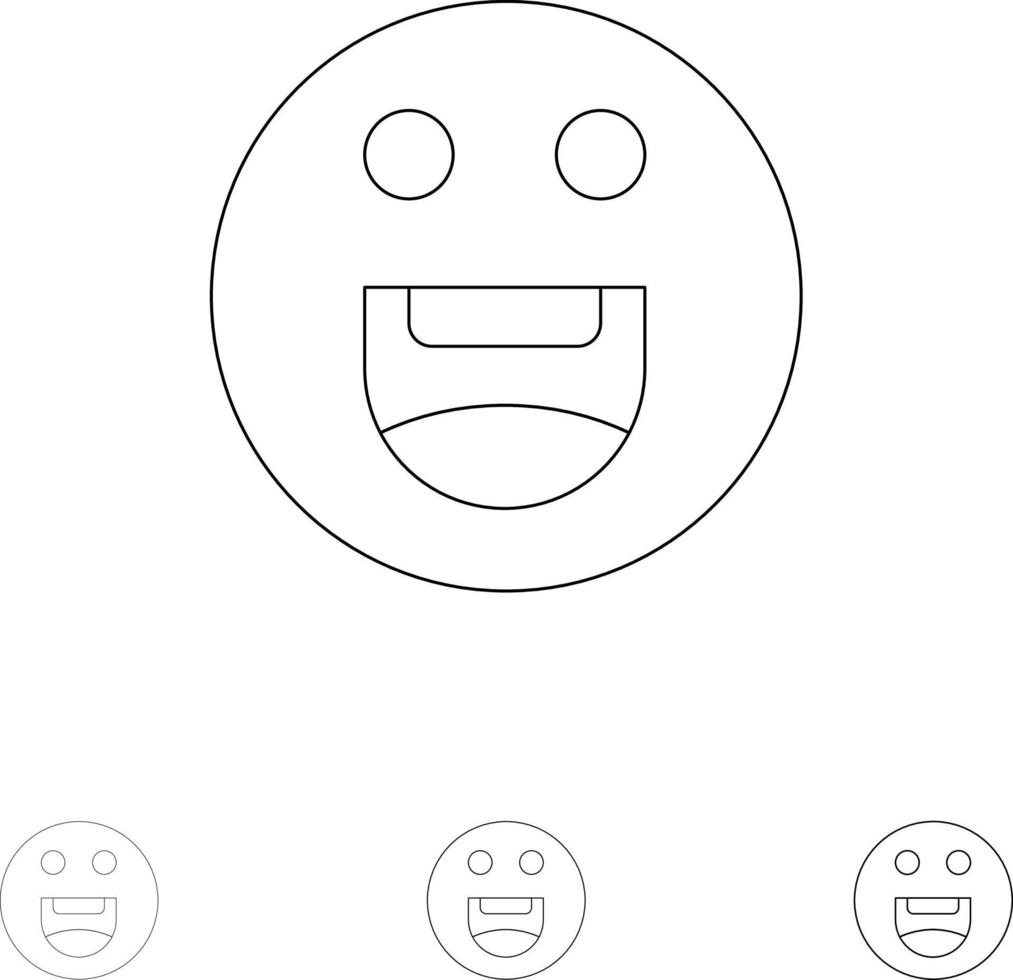 emoji contento motivazione grassetto e magro nero linea icona impostato vettore