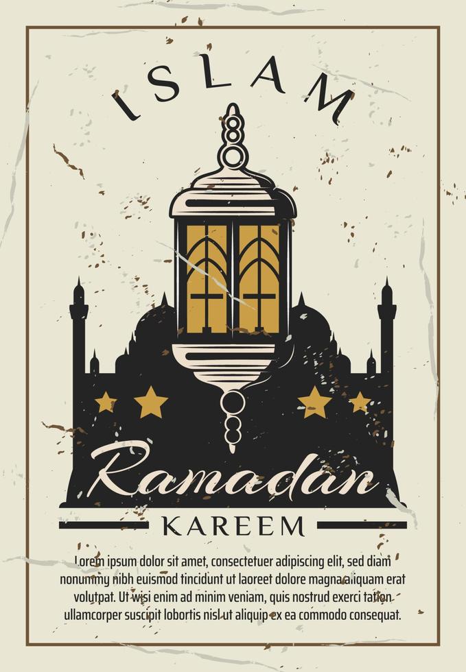 Islam moschea retrò grunge carta di Ramadan kareem vettore