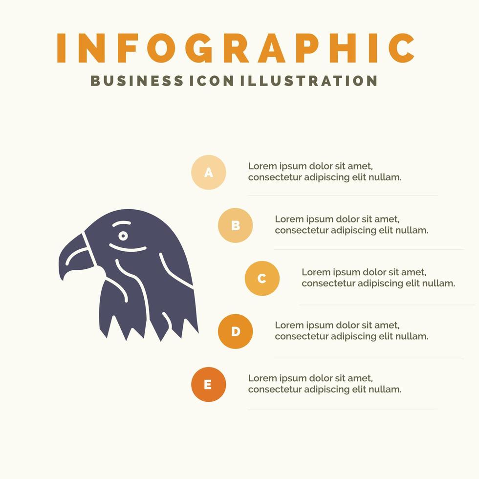animale uccello aquila Stati Uniti d'America solido icona infografica 5 passaggi presentazione sfondo vettore