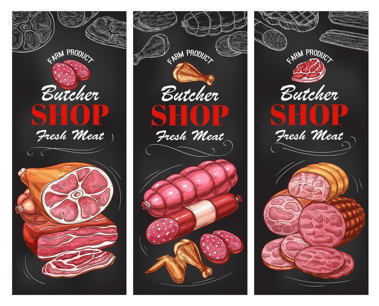 macellaio negozio carne Prodotto e salsiccia bandiera vettore