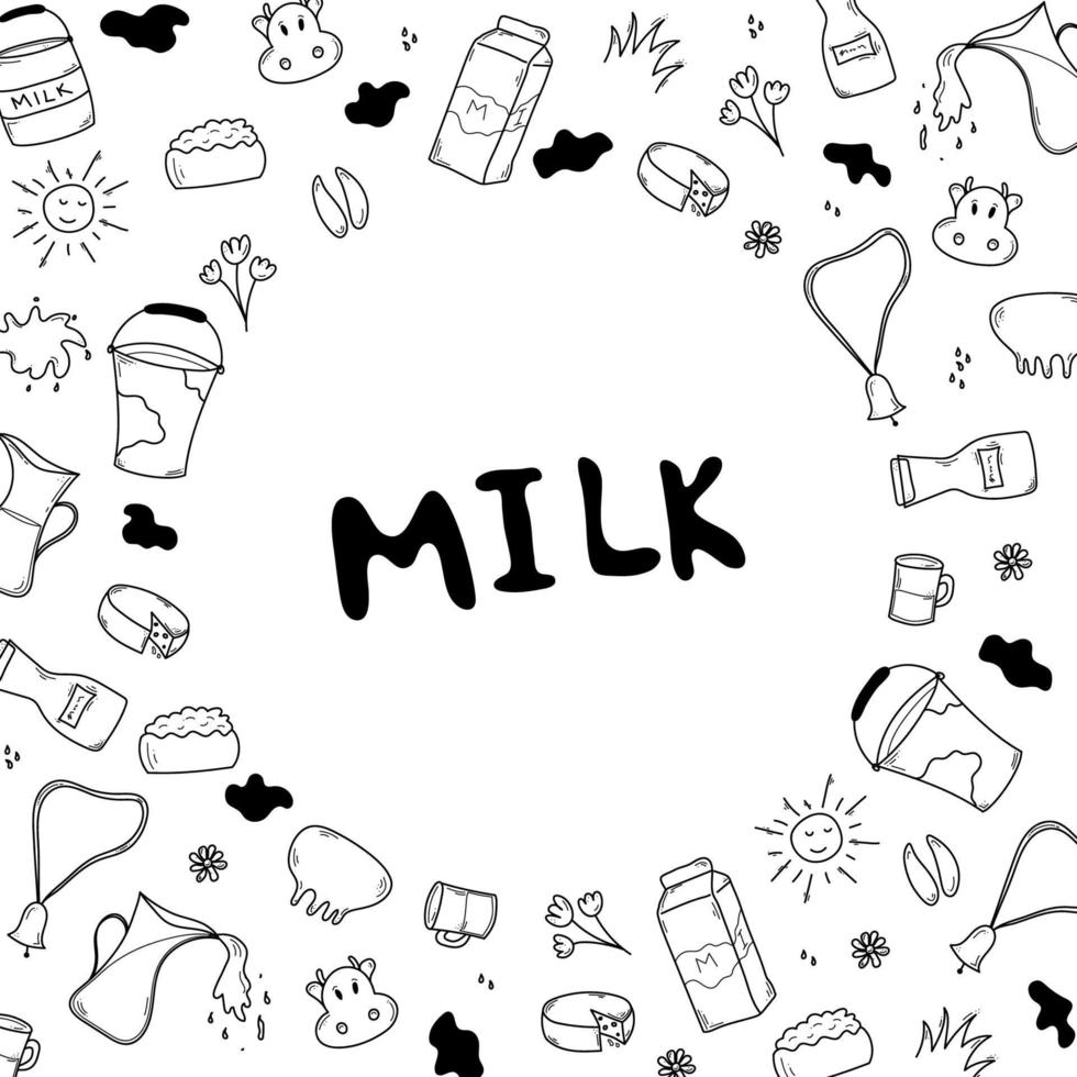 scarabocchio latte impostato nel cerchio vettore illustrazione isolato su bianca sfondo.