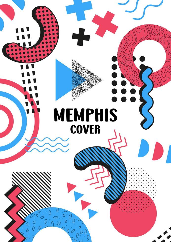 Memphis elementi. Memphis coperchio. manifesto. impostato di elementi per design. rosso e blu colori. vettore