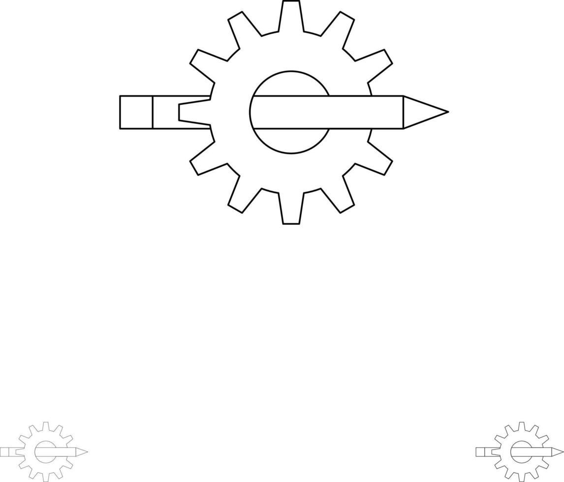 soddisfare scrittura design sviluppo Ingranaggio produzione grassetto e magro nero linea icona impostato vettore