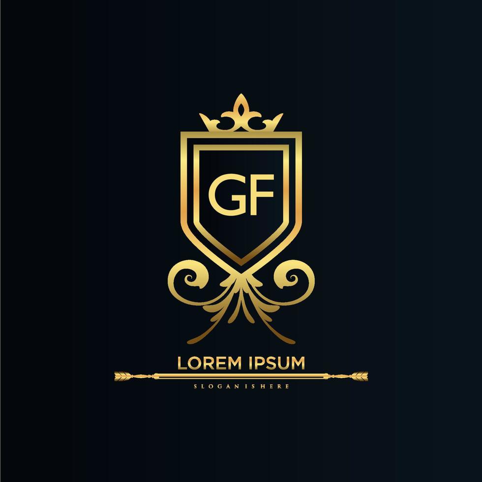 gf lettera iniziale con reale modello.elegante con corona logo vettore, creativo lettering logo vettore illustrazione.