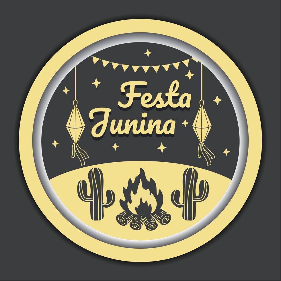 isolato etichetta con un' fuoco di bivacco e cactus festa junina etichetta vettore illustrazione