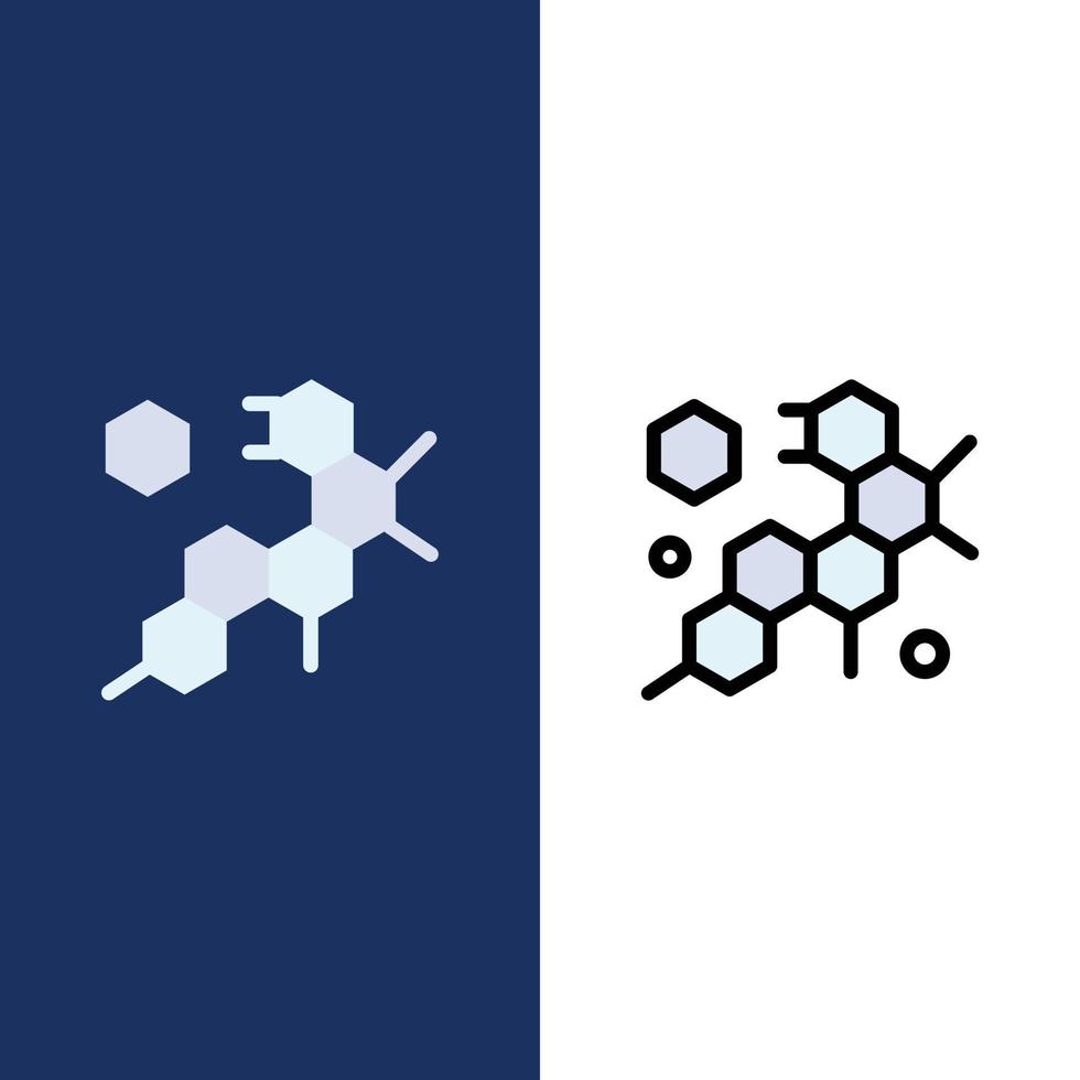 cellula molecola scienza icone piatto e linea pieno icona impostato vettore blu sfondo