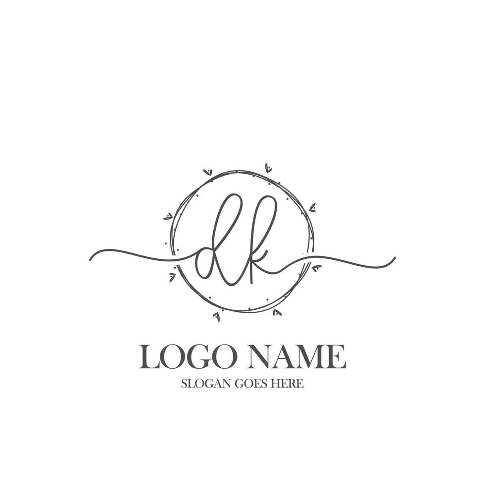 iniziale dk bellezza monogramma e elegante logo disegno, grafia logo di iniziale firma, nozze, moda, floreale e botanico con creativo modello. vettore