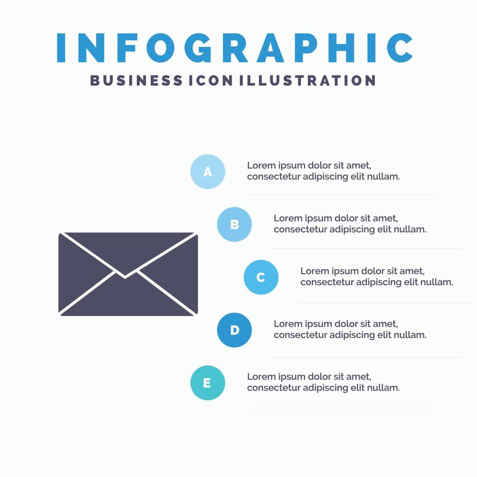 posta e-mail utente interfaccia solido icona infografica 5 passaggi presentazione sfondo vettore