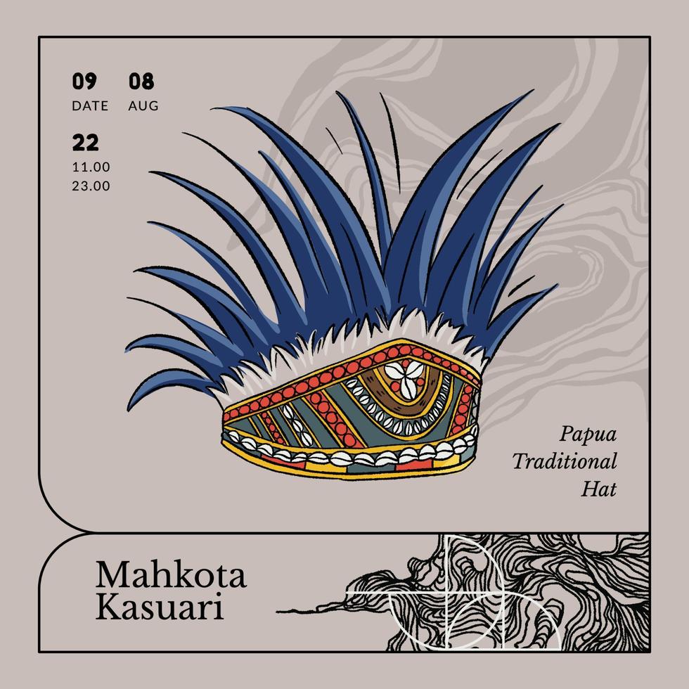 mahkota kasuari tradizionale cappello a partire dal papua Indonesia Festival manifesto handrawn illustrazione design ispirazione vettore