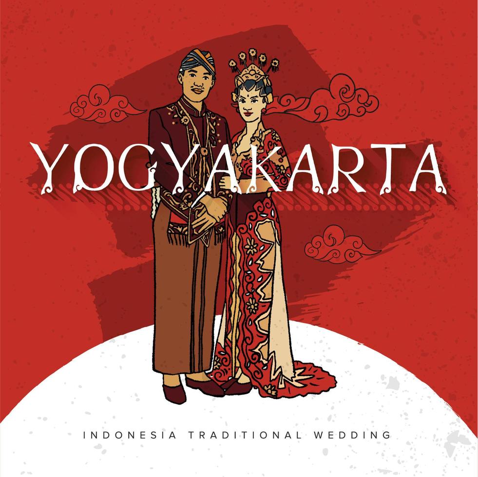 Indonesia tradizionale nozze Yogyakarta versione mano disegnato illustrazione design ispirazione vettore