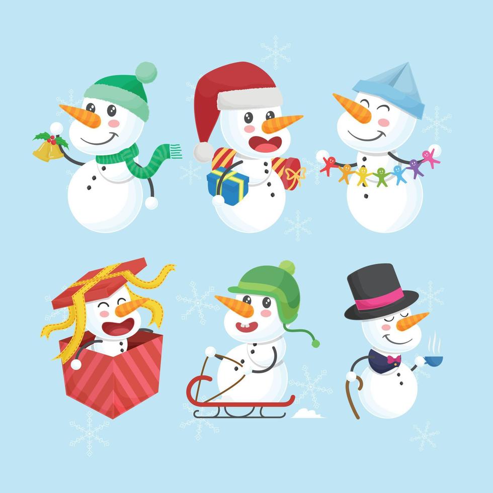 Natale pupazzo di neve mano disegnato piatto cartone animato carino divertente collezione vettore