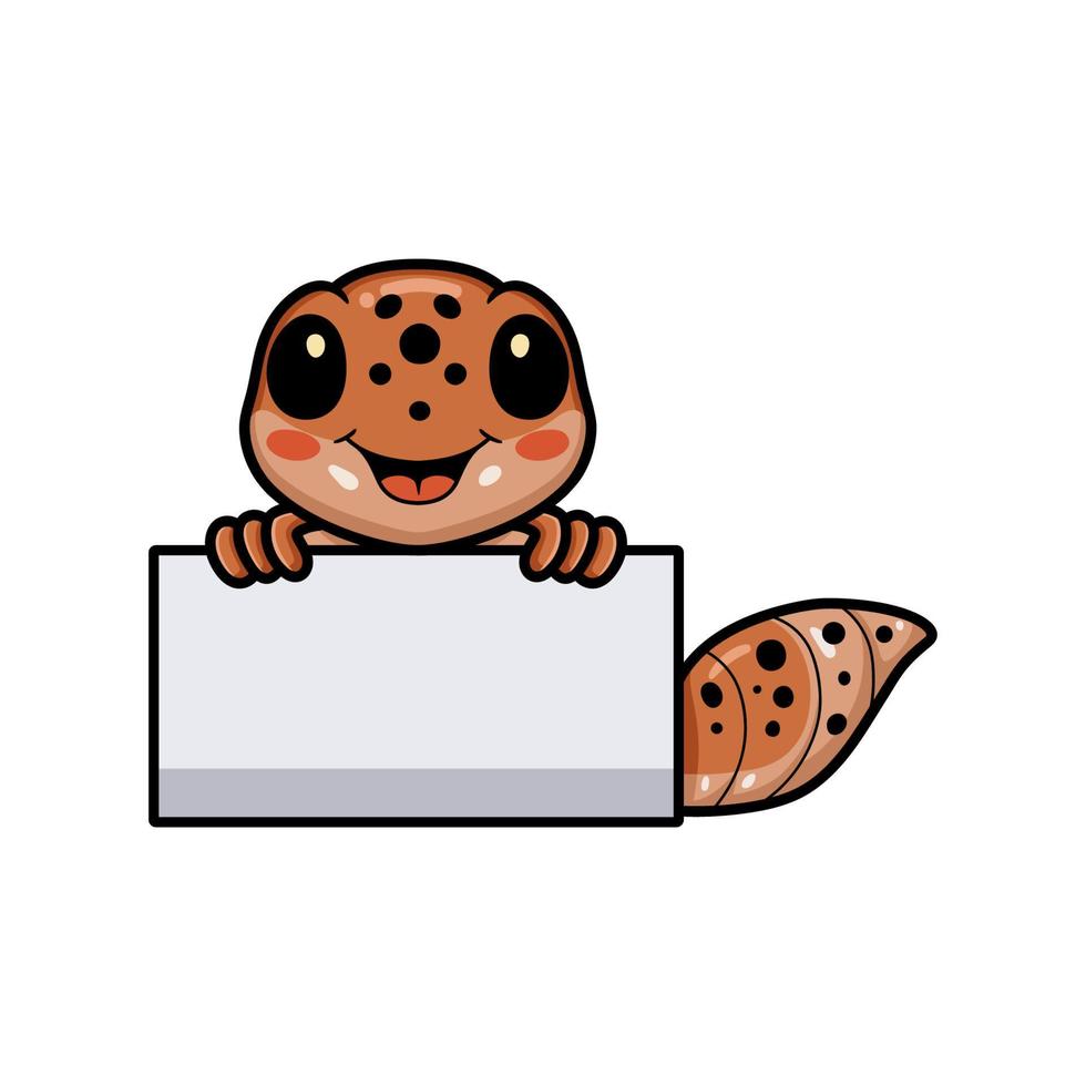 carino leopardo geco cartone animato con vuoto cartello vettore