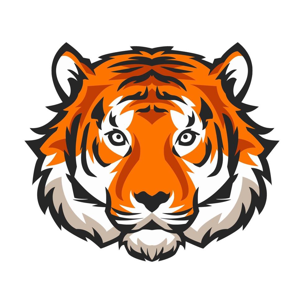 tigre viso logo fissando avanti. bianca sfondo. adatto per esport loghi, maglietta disegni, adesivi, stampe, eccetera. piatto vettore illustrazione