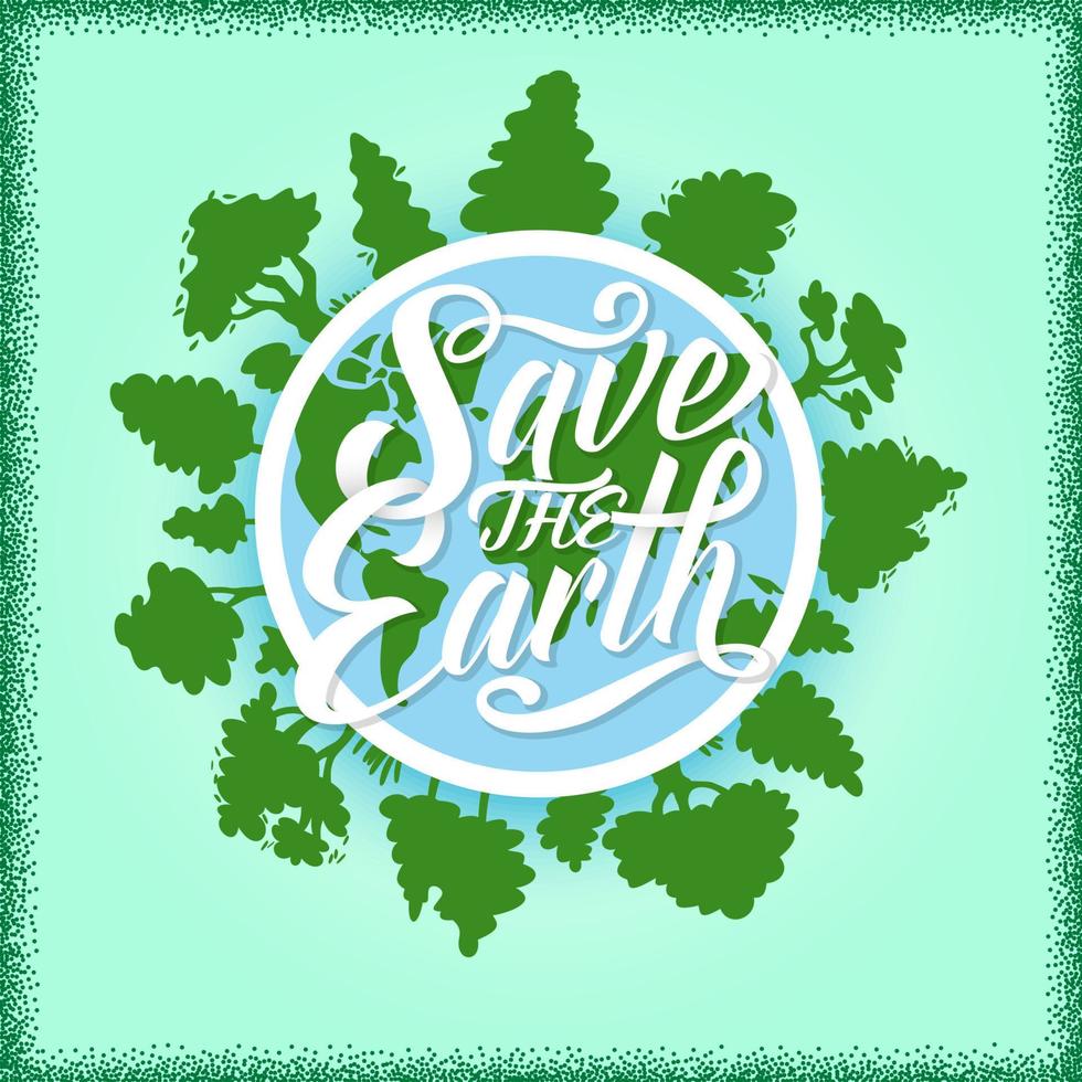 Salva il terra manifesto con pianeta e verde alberi vettore