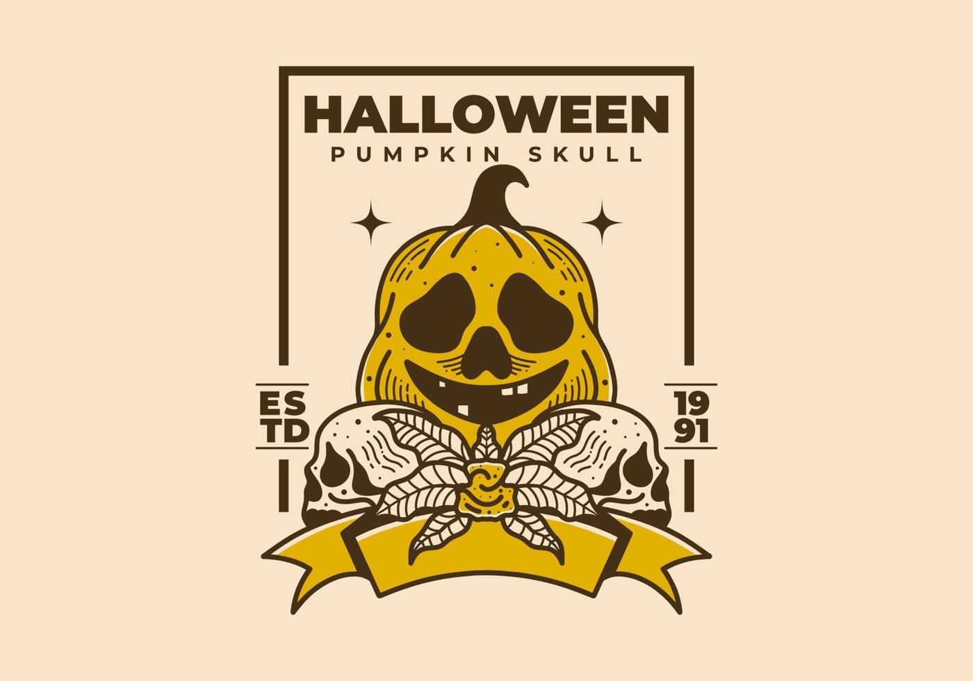 Vintage ▾ illustrazione di Halloween zucca e cranio vettore