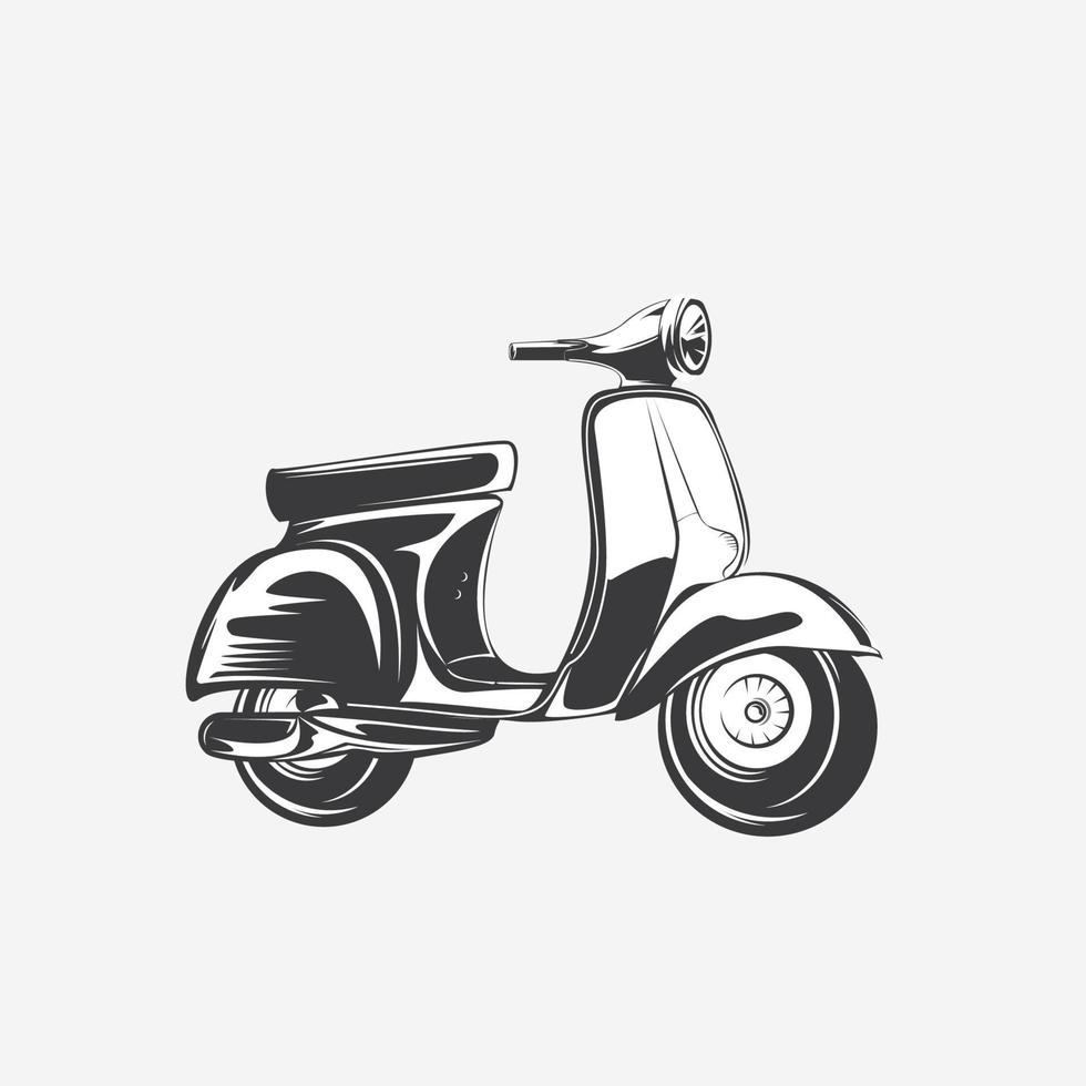 Vintage ▾ retrò grungy scooter logo disegno, scooter camicia vettore su bianca sfondo
