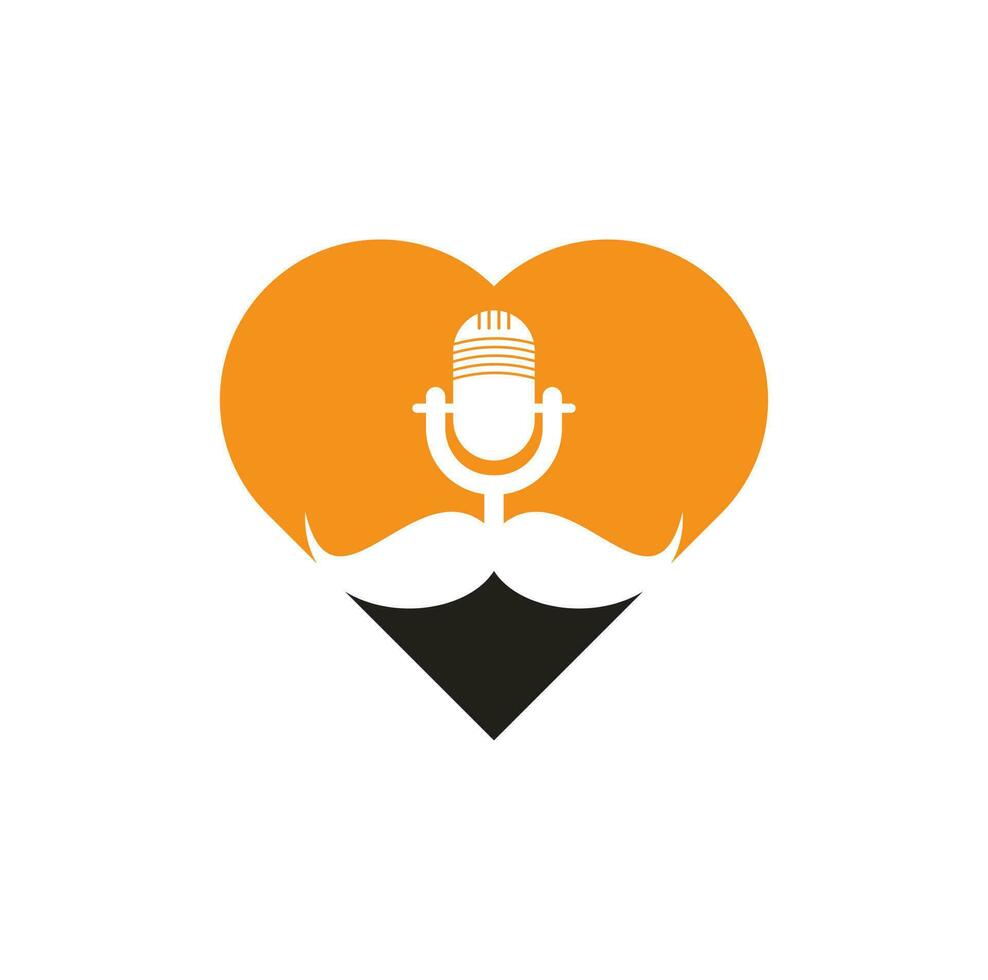 forte Podcast cuore vettore logo design modello. signore Podcast logo design modello. baffi Podcast icona.