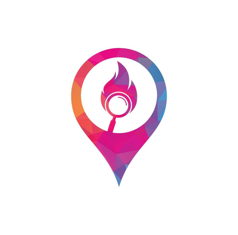 fuoco ricerca carta geografica perno forma concetto logo modello design vettore. trova fuoco logo design modello. fuoco e ingrandimento bicchiere icona vettore