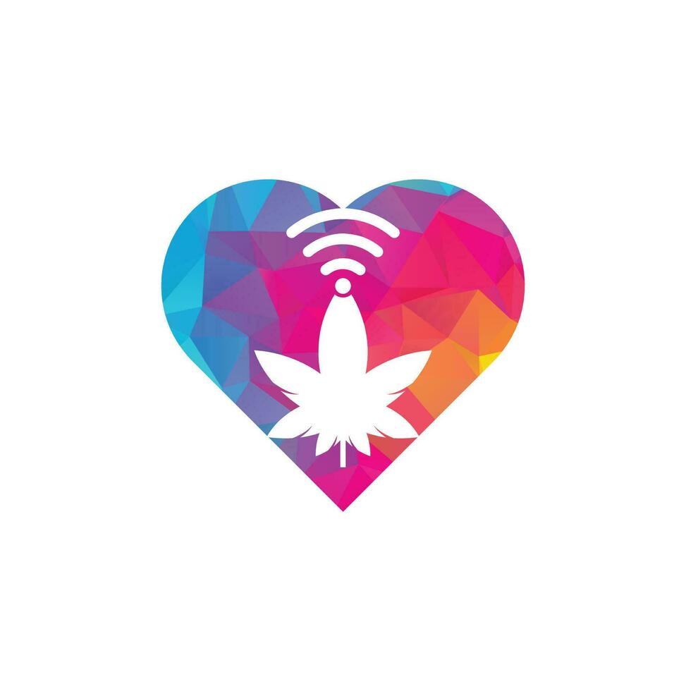 canapa Wi-Fi cuore forma vettore logo design. canapa e segnale simbolo o icona.
