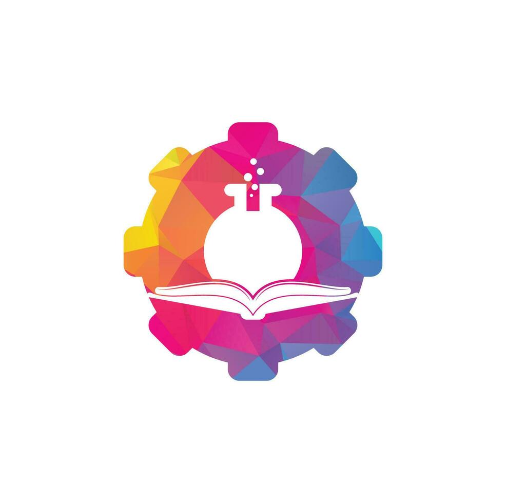 libro laboratorio Ingranaggio forma concetto logo modello design vettore. libro scienza logo. vettore