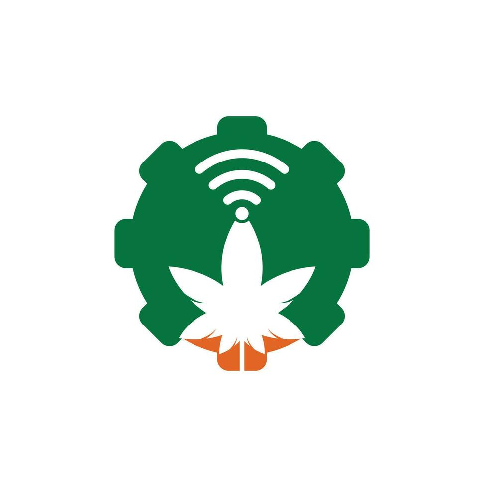 canapa Wi-Fi Ingranaggio forma vettore logo design. canapa e segnale simbolo o icona.